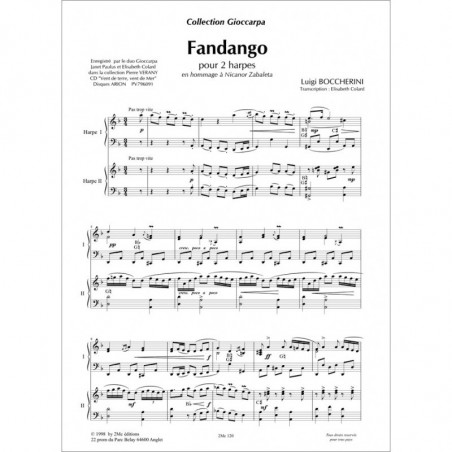 Fandago de Boccherini pour 2 harpes - 2Mc Éditions