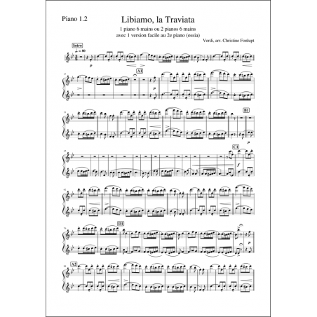 Verdi - Libiamo, La Traviata 2 pianos, 6 mains Piano 1.2