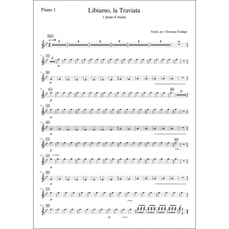 Libiamo La Traviata - Partie Piano 1, 1 piano 8 mains