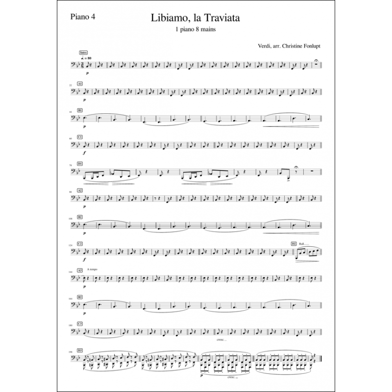 Verdi - Libiamo, La Traviata 1 piano 8 mains Piano 4