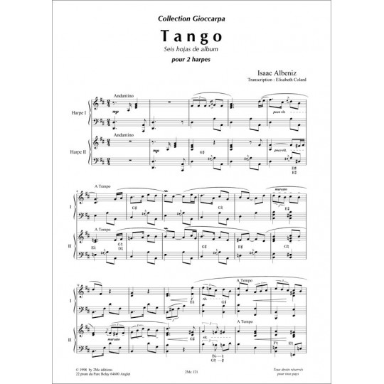 Albeniz Tango partition pour deux harpes