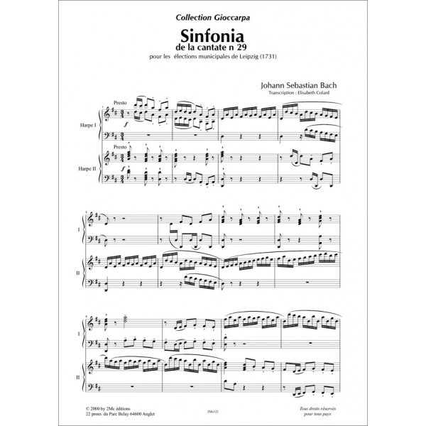 Bach Sinfonia partition pour deux harpes