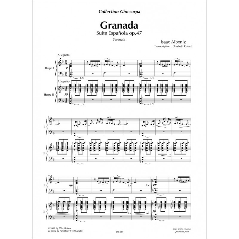Granada Albeniz Pour deux harpes