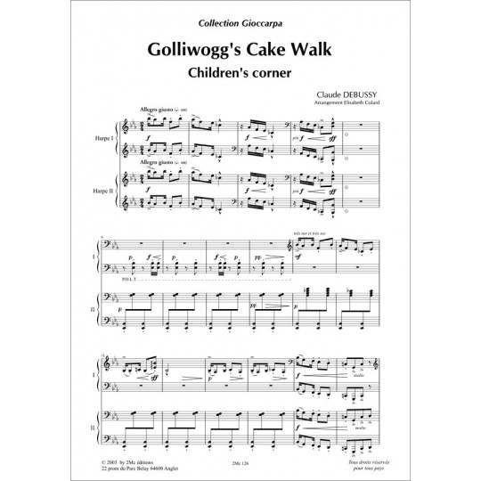 Debussy Golliwog's Cake Walk partition pour deux harpes