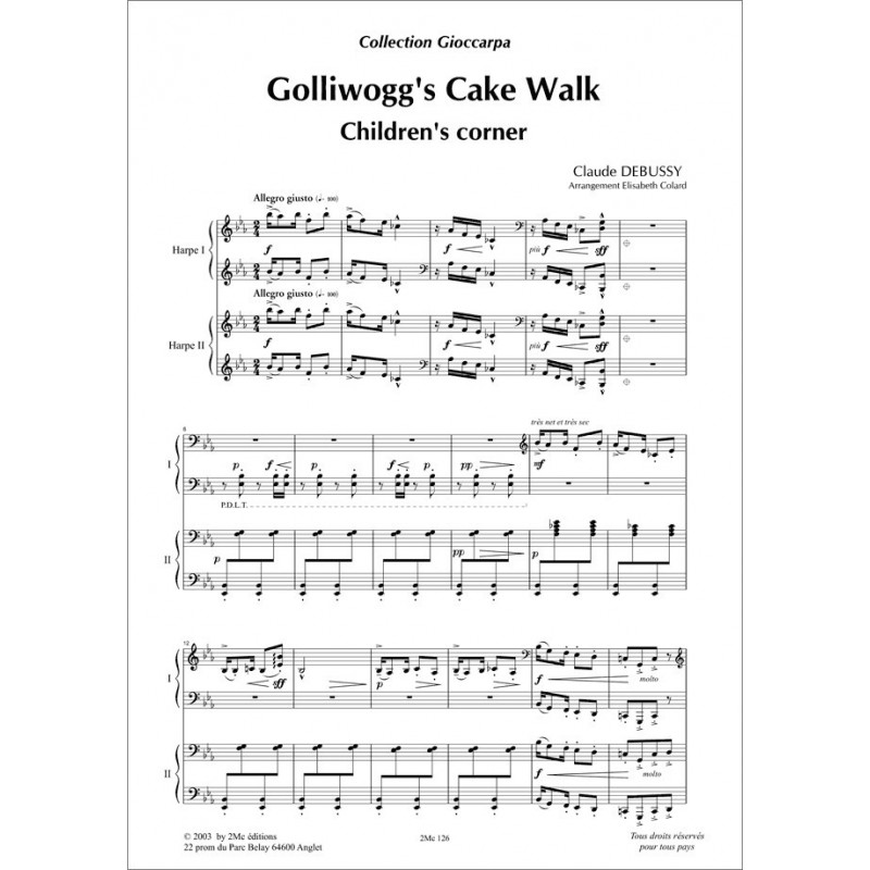 Debussy Golliwog's Cake Walk partition pour deux harpes