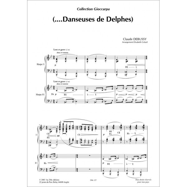 Debussy Danseuses de Delphes partition pour deux harpes