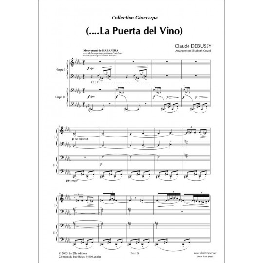Debussy La puerta del vino partition pour deux harpes