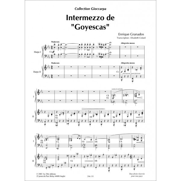 Granados Intermezzo de "Goyescas" partition pour deux harpes