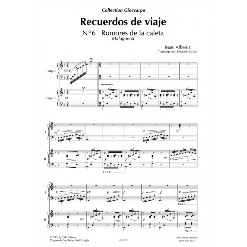 Albeniz Recuerdos de viaje n°6 2 harpes