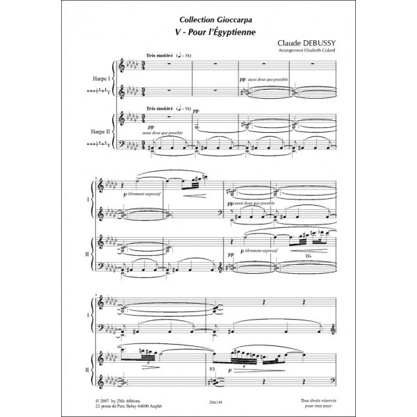 Debussy Pour l'égyptienne partition pour deux harpes