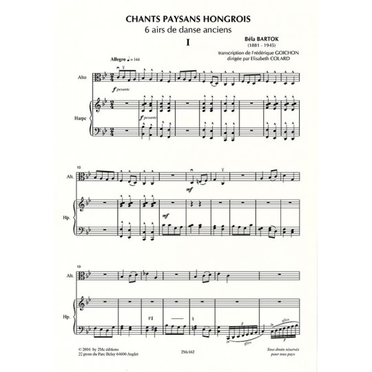 Bartok 6 airs de danse anciens pour alto et harpe