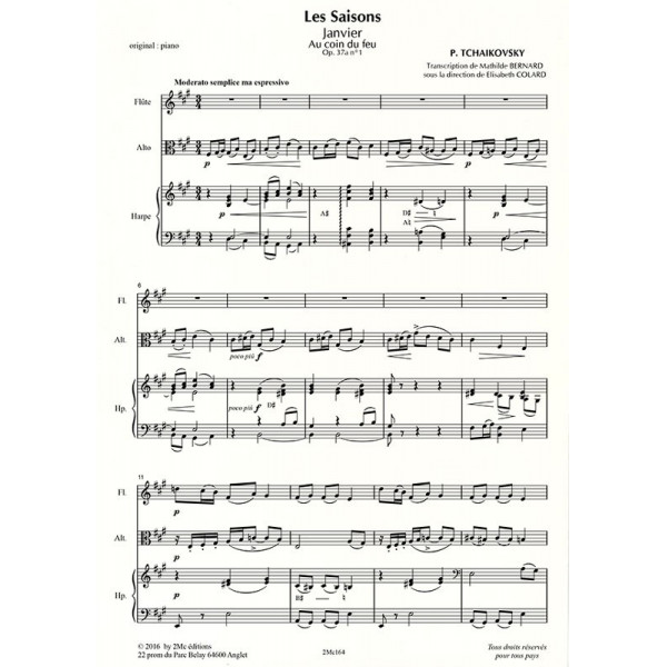 Tchaikovsky Les saisons Janvier pour flûte, alto et harpe score