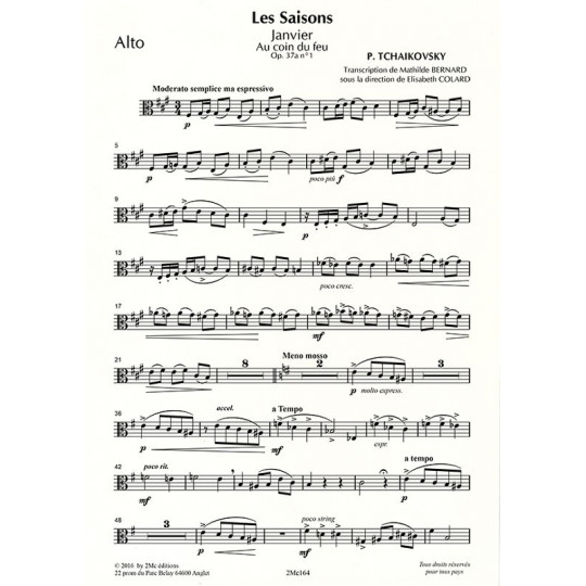 Tchaikovsky Les saisons Janvier pour flûte, alto et harpe alto