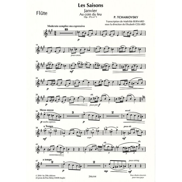 Tchaikovsky Les saisons Janvier pour flûte, alto et harpe flûte