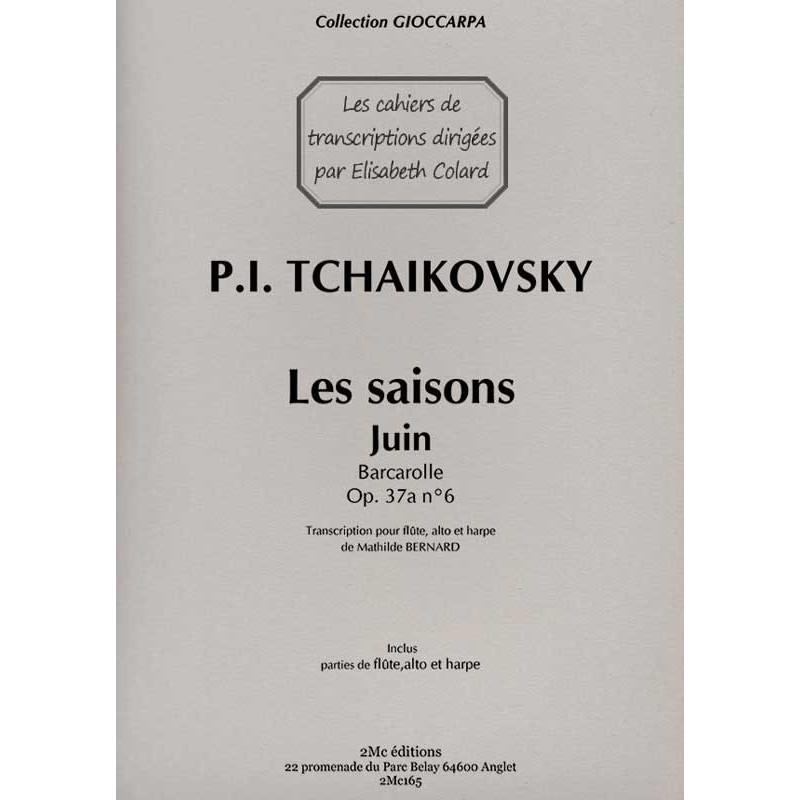 Tchaikovsky Les saisons Juin pour flûte, alto et harpe couverture