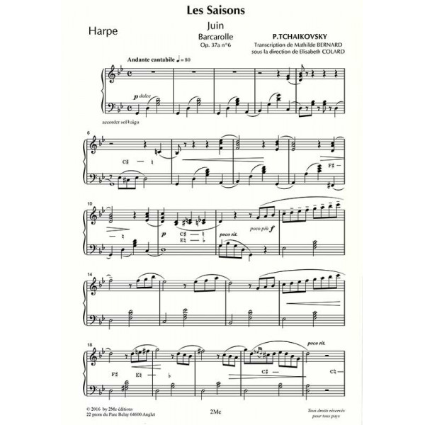 Tchaikovsky Les saisons Juin pour flûte, alto et harpe Harpe