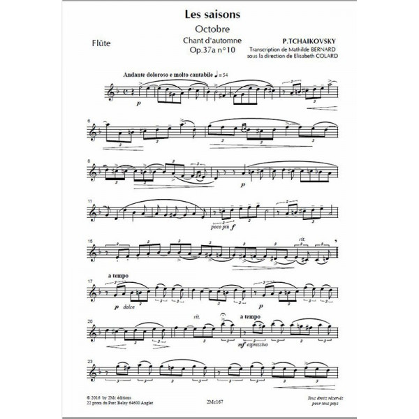 Tchaikovsky Les saisons Octobre pour flûte, alto et harpe - Flûte
