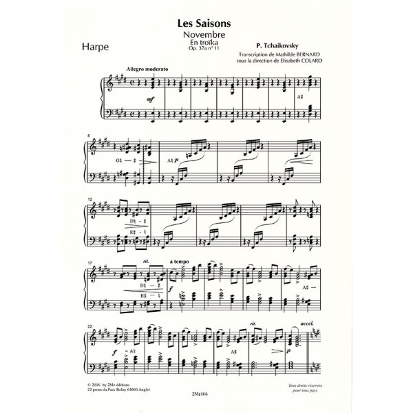 Tchaikowsky Les saisons Novembre pour flûte, alto et harpe Harpe
