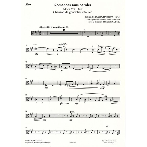 Romances sans paroles - F. Mendelssohn Flûte, Alto et Harpe