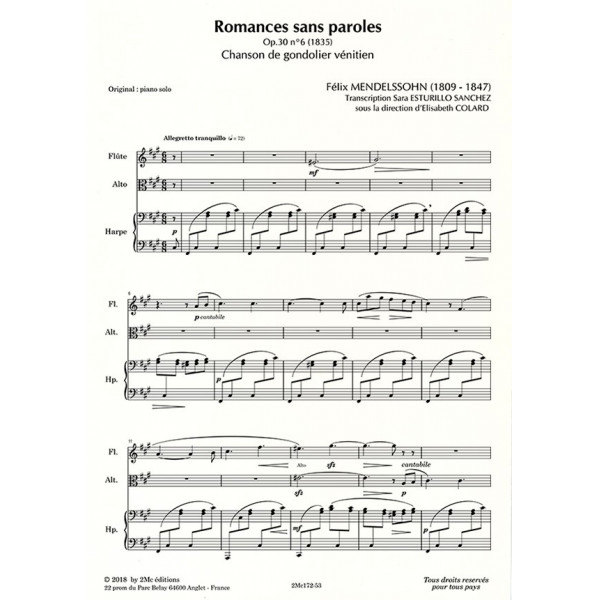 Romances sans paroles - F. Mendelssohn Flûte, Alto et Harpe Score