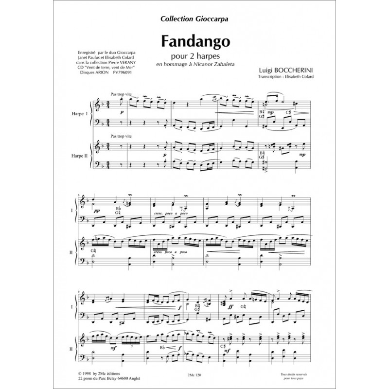 Fandango Boccherini partition duo de harpes