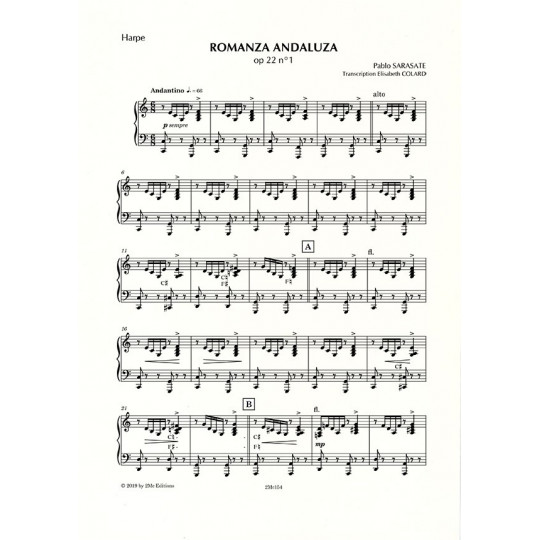 Sarasate Romanza andaluza partition pour flûte, violoncelle et harpe