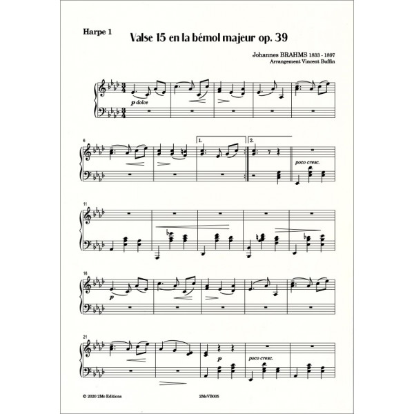 Brahms - Valse n°15 lab maj op39  Harpe 1