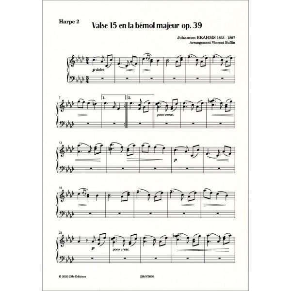Brahms - Valse n°15 lab maj op39 Harpe 2